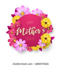 A postcard to the mother's day, with paper flowers and letter in.
Mother's day background layout with beautiful colorful flower. Happy Mothers Day greeting card with beautiful flowers