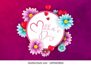 A postcard to the mother's day, with paper flowers and letter in.
Mother's day background layout with beautiful colorful flower. Happy Mothers Day greeting card with beautiful flowers