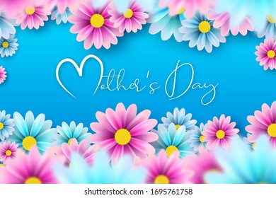 A postcard to the mother's day, with paper flowers and letter in.
Mother's day background layout with beautiful colorful flower. Happy Mothers Day greeting card with beautiful flowers