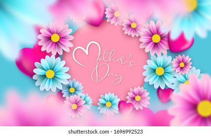 A postcard to the mother's day, with paper flowers and letter in.
Mother's day background layout with beautiful colorful flower. Happy Mothers Day greeting card with beautiful flowers