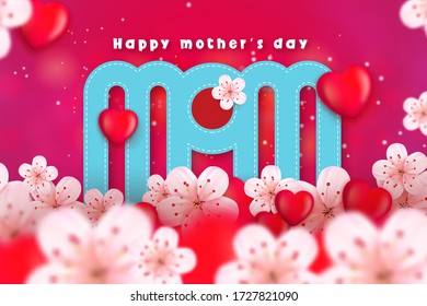 A postcard to the mother's day, with paper flowers and letter in.
Mother's day background layout with beautiful colorful flower. Happy Mothers Day greeting card with beautiful flowers