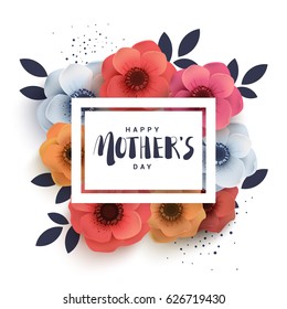 Postcard to mother's day, with paper flowers. Illustration can be used in the newsletter, brochures, postcards, tickets, advertisements, banners. Congratulations on holiday