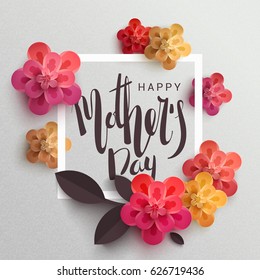 Postcard to mother's day, with paper flowers. Illustration can be used in the newsletter, brochures, postcards, tickets, advertisements, banners. Congratulations on holiday