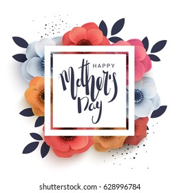 Postcard to mother's day, with paper flowers. Illustration can be used in the newsletter, brochures, postcards, tickets, advertisements, banners. Congratulations on holiday