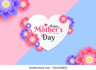 Postcard to Mother's Day, with paper and letterin flowers. Illustrations can be used in newsletters, brochures, postcards, tickets, advertisements, banners.