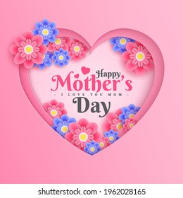 Postcard to Mother's Day, with paper and letterin flowers. Illustrations can be used in newsletters, brochures, postcards, tickets, advertisements, banners.