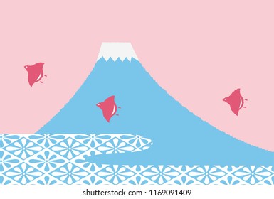 
Postcard of Mount Fuji and the plovers