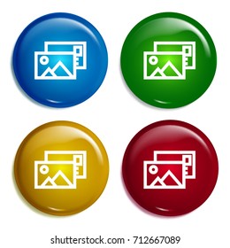 Postcard multi color gradient glossy badge icon set. Realistic shiny badge icon or logo mockup