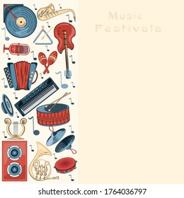 Postcard music instrument, closeup, vector graphics, a colorful set on a white background, eps 10.
