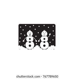 Postcard for the New Year and Christmas with snowmen icon. Christmas or New Year element. Premium quality graphic design. Signs, outline symbols collection, simple icon on white backround
