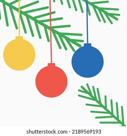 Postcard New Year and Christmas. Trees, decorations. Vector illustration.