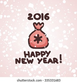postcard for new year with fanny symbol santa's bag. Vector illustration