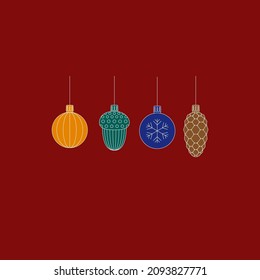 Postcard New Year red background, christmas decorations for the tree