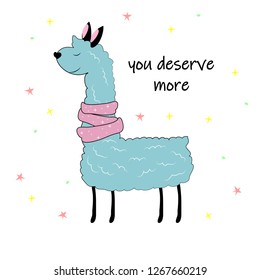 a postcard with a nice lama who says you deserve more