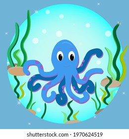 postcard octopus in blue water