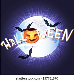 Postcard on Halloween with a bright shining moon and bats