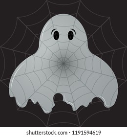 postcard on Halloween with a Ghost, cobwebs