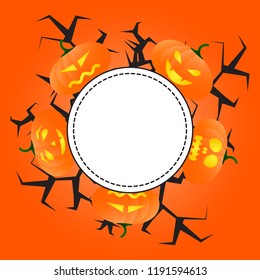 postcard on Halloween with pumpkins, branches