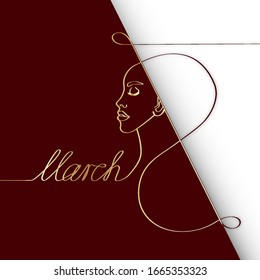 Postcard on March 8, made by one continuous line. Vector stock illustration