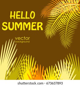 Postcard on a summer theme. Beach vacation, tropical plants. Vector illustration, banner.
