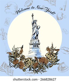Postcard on the theme of America - new York, statue of liberty