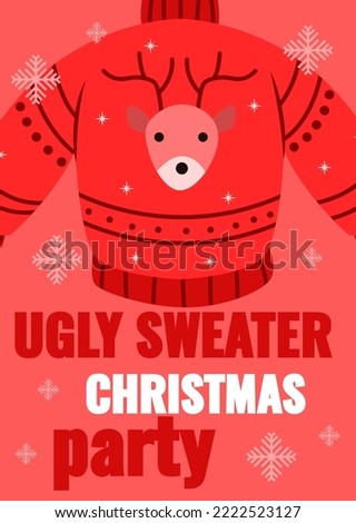 A postcard on the theme of the ugly sweaters Christmas party. Invitation or congratulations. Vector graphics, poster, Christmas printed products for a family holiday
