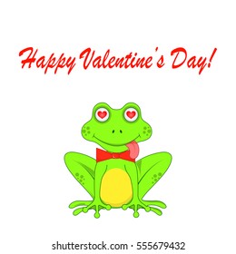 Postcard on Valentines day with frogs isolated.