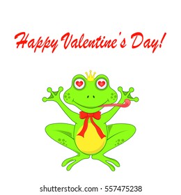 Postcard on Valentines day with frogs isolated.