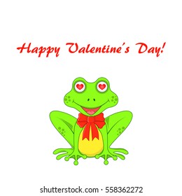 Postcard on Valentines day with frogs isolated.