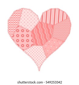 Postcard on Valentines Day pink heart made of patchwork