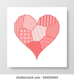 Postcard on Valentines Day pink heart made of patchwork