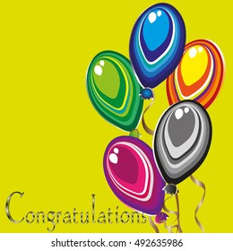 Postcard on a yellow background
Abstract five colored balloon, primitive layer of color, highlight, tied to the ribbon text vector illustration eps10 stock