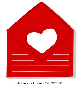 postcard one white paper blank empty heart in open red envelope recognition valentine's day