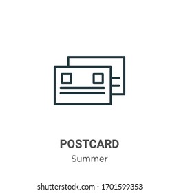 Postcard outline vector icon. Thin line black postcard icon, flat vector simple element illustration from editable summer concept isolated stroke on white background