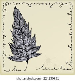 Postcard with painted with a quill pen, vector, isolated object
