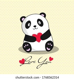 postcard panda with red heart