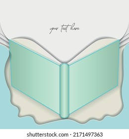 a postcard in the papercut style . an open book from which the light of science comes. international literacy day