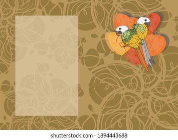 Postcard with parrots for Valentine's day