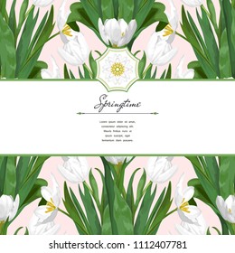 Postcard with a pattern of white tulips