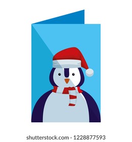 postcard of penguin with santa claus hat