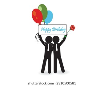 Postcard - people hold a sign that says "Happy Birthday". Vector icon