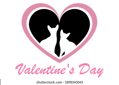 Postcard for the pet shop for valentine's day. Creative icon of a cat couple in a heart. Design of labels and cards for a pet shop, zoo. Vector illustration of a heart, silhouette of a couple of cats