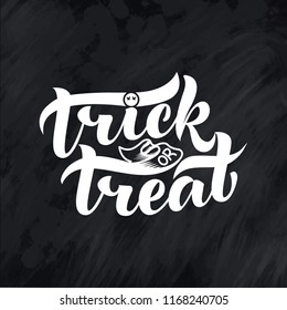 Postcard phrase for Happy Halloween. Modern and stylish hand drawn lettering Quote. Horror. Boo. Text banner on background for Halloween Party Night. Vector