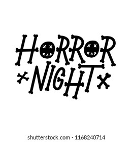 Postcard phrase for Happy Halloween. Modern and stylish hand drawn lettering Quote. Horror. Boo. Text banner on background for Halloween Party Night. Vector