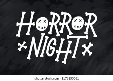 Postcard phrase for Happy Halloween. Modern and stylish hand drawn lettering Quote. Horror. Boo. Text banner on background for Halloween Party Night. Vector