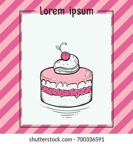 Postcard with pie, cream and cherry