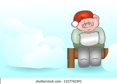 postcard with pig