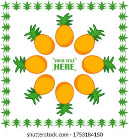 Postal con piñas y hojas. Texto en postal. Ilustración vectorial para diseño web o impresión.
