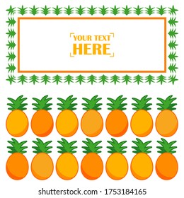 Postcard with pineapples and leaves. Text on postcard. Vector illustration for web design or print.