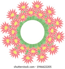 Postcard with place for text. Blooming round cacti in a circle. Vector illustration.